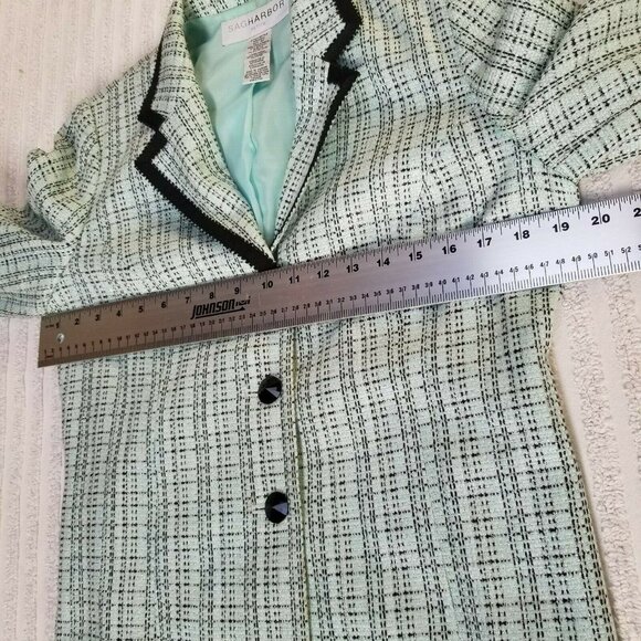 Sag Harbor Womens 8P Light Blue Plaid Metallic Tweed Baler Jacket Three-Button - Picture 6 of 7